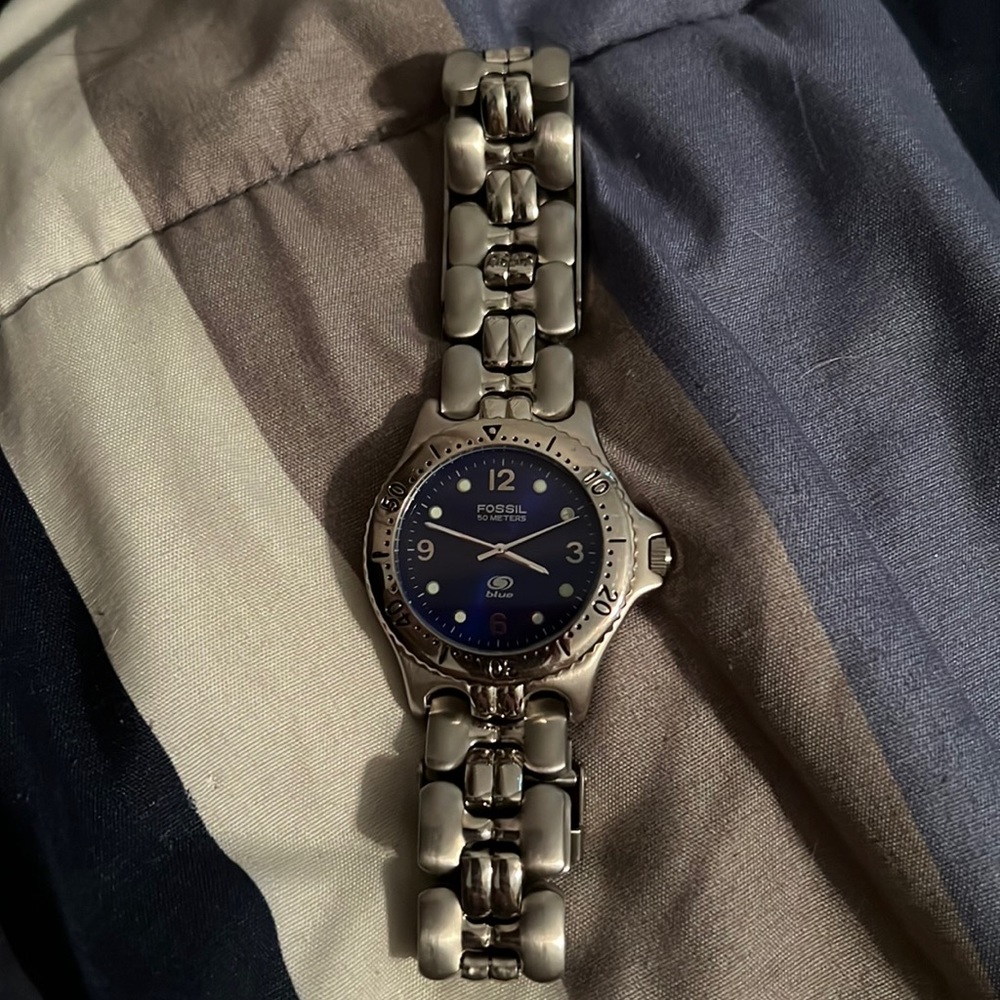 Fossil Silver and blue watch.